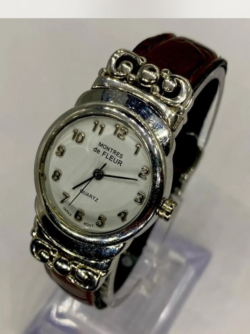 Designer ***  Silver Case * Tan  Leather Strap Quartz Watch ^^^